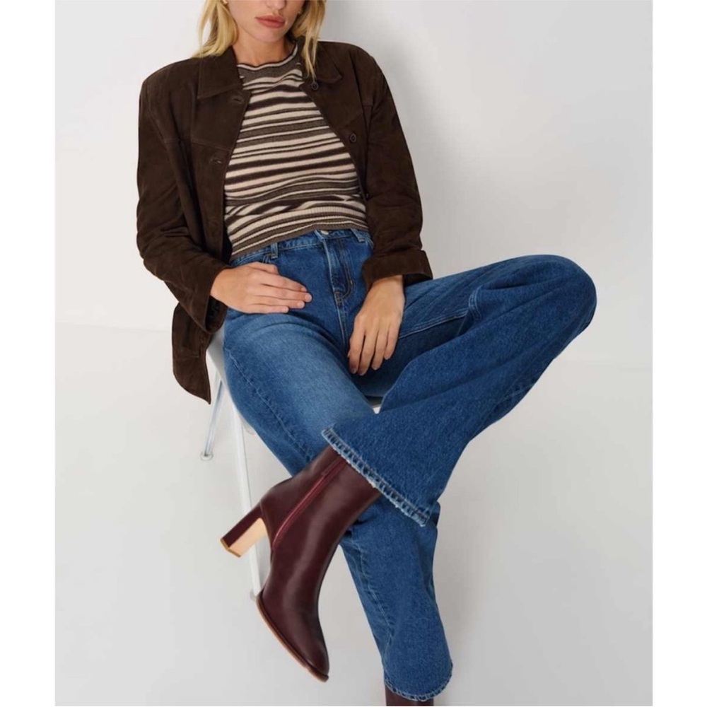 Reformation Gillian Burgundy Leather Ankle Boots - Picture 14 of 15